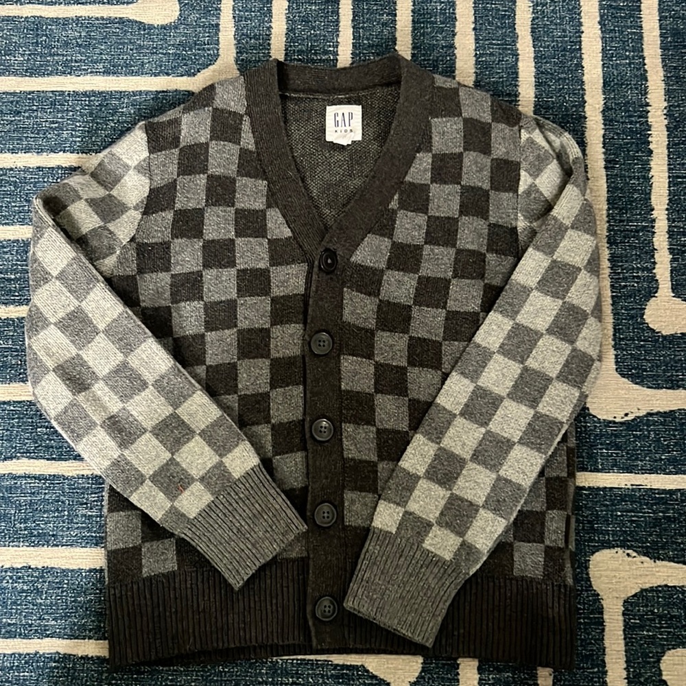 GAP Checkerboard Boys Cardigan Cotton Wool 6/7 Small